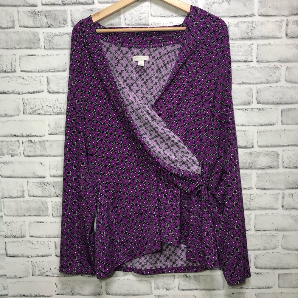 Charter Club Purple Patterned Wrap Blouse